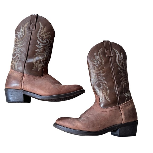 Laredo 4242 Lea Vamp Fox Brown Pull On Western Cowboy Boots Mens 7.5 EW Extra W - Picture 1 of 7